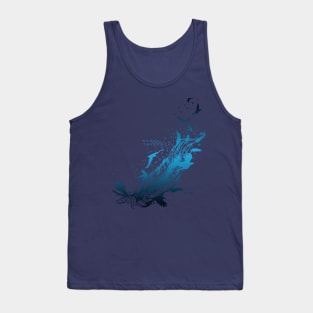 Blue feather with birds and letters Tank Top